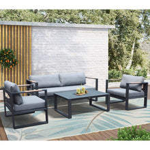 Arttoreal Outdoor Patio Furniture Set with Aluminum Sofa Set for Porch Garden, Sectional Chair with Coffee Table and Grey Cushion