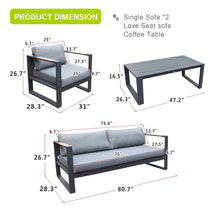 Arttoreal Outdoor Patio Furniture Set with Aluminum Sofa Set for Porch Garden, Sectional Chair with Coffee Table and Grey Cushion
